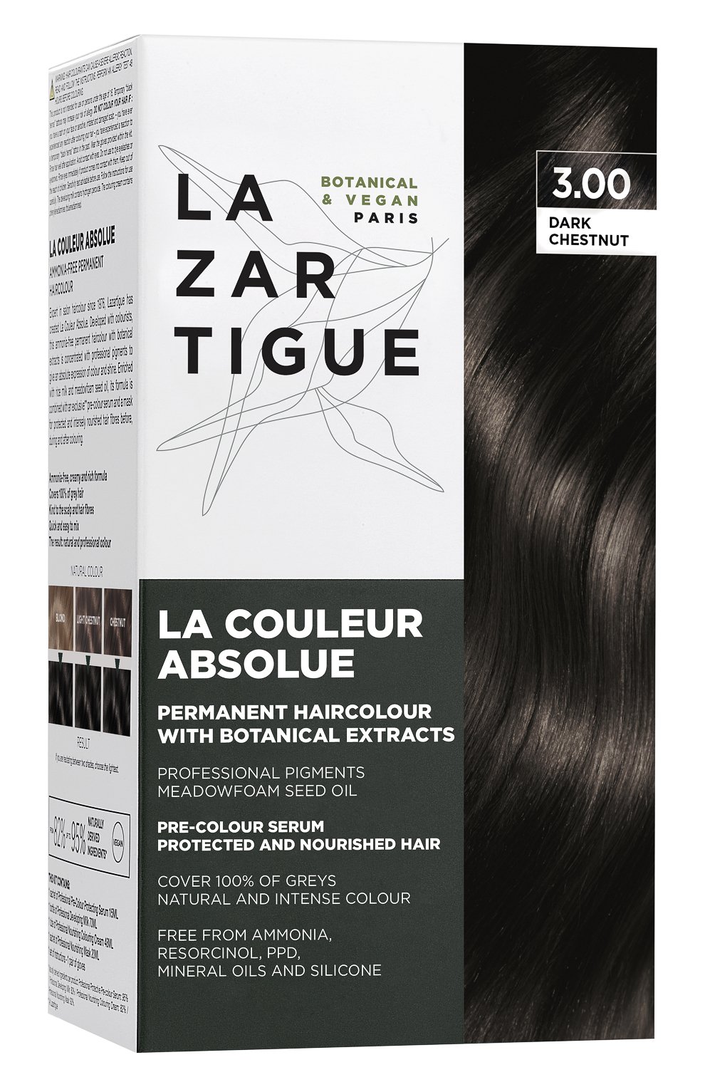 Перманентная безаммиачная краска для волос абсолютный цвет, оттенок темный каштан 3.00 (15+70+48+20ml) LAZARTIGUE, арт. 10L01810B, фото 1