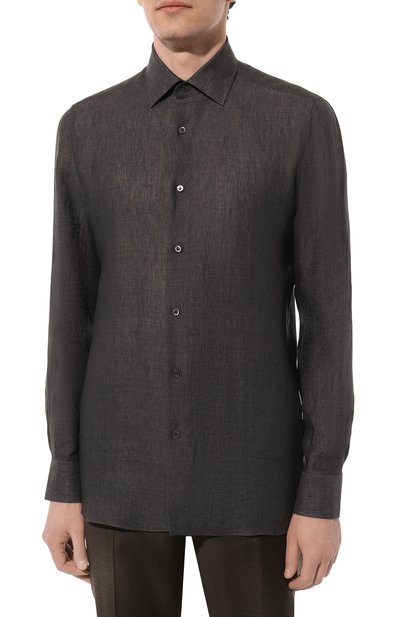 Льняная рубашка GIAMPAOLO темно-серого цвета по цене 36500 руб., арт. 608/TS40302, фото 3 Льняная рубашка GIAMPAOLO, арт. 608/TS40302, фото 3