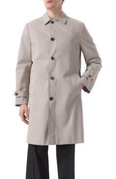Мужской плащ BURBERRY светло-серого цвета, арт. 8104735 | Фото 3 (Материал внешний: Хлопок, Синтетический материал; Мужское Кросс-КТ: Плащ-верхняя одежда; Драгоценные камни: Проставлено; Длина (верхняя одежда): До колена; Материал сплава: Проставлено; Материал подклада: Хлопок; Рукава: Длинные; Стили: Кэжуэл)