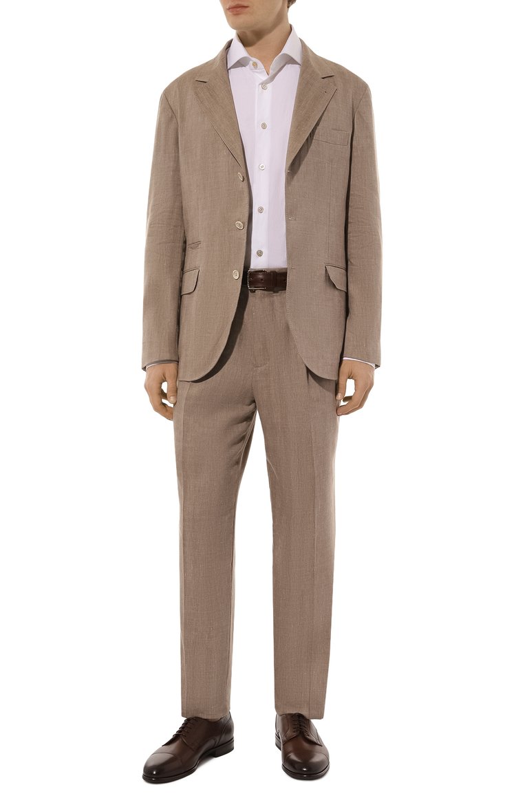 Мужской темно-бежевый костюм изо льна и шерсти BRUNELLO CUCINELLI ...