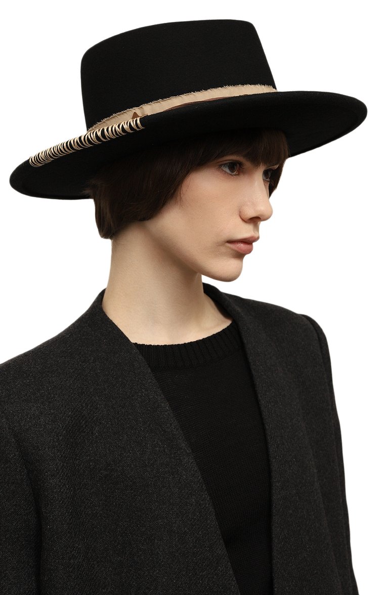 Женская шерстяная шляпа COCOSHNICK HEADDRESS черного цвета, арт. dropingoldwetrust | Фото 2 (Материал: Текстиль, Шерсть; Материал сплава: Проставлено; Нос: Не проставлено)