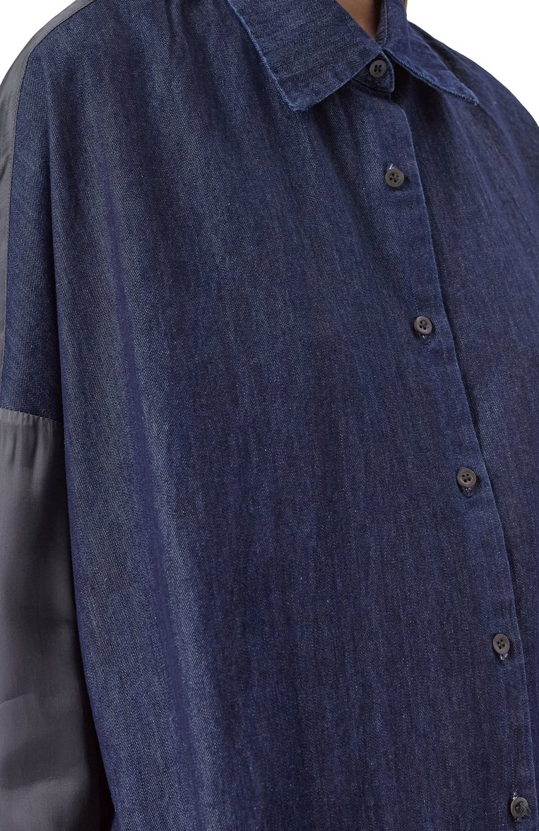Женская джинсовая рубашка DRIES VAN NOTEN темно-синего цвета, арт. 251-010728-1553 | Фото 5 (Автоматизация состава: Проставлено; Автоматизация ТО: Проставлено; Материал внешний: Хлопок, Вискоза, Деним; Длина (для топов): Удлиненные; Рукава: Длинные; Стили: Кэжуэл; Женское Кросс-КТ: Рубашка-одежда; Кросс-КТ: Деним, костюм; Принт: Без принта)