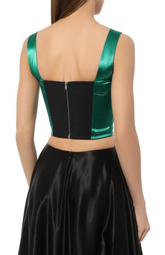 Женский атласный топ DOLCE & GABBANA зеленого цвета, арт. F7W98T/GDCDC | Фото 4 (Материал сплава: Проставлено; Материал внешний: Синтетический материал; Стили: Гламурный; Нос: Не проставлено; Рукава: На бретелях)