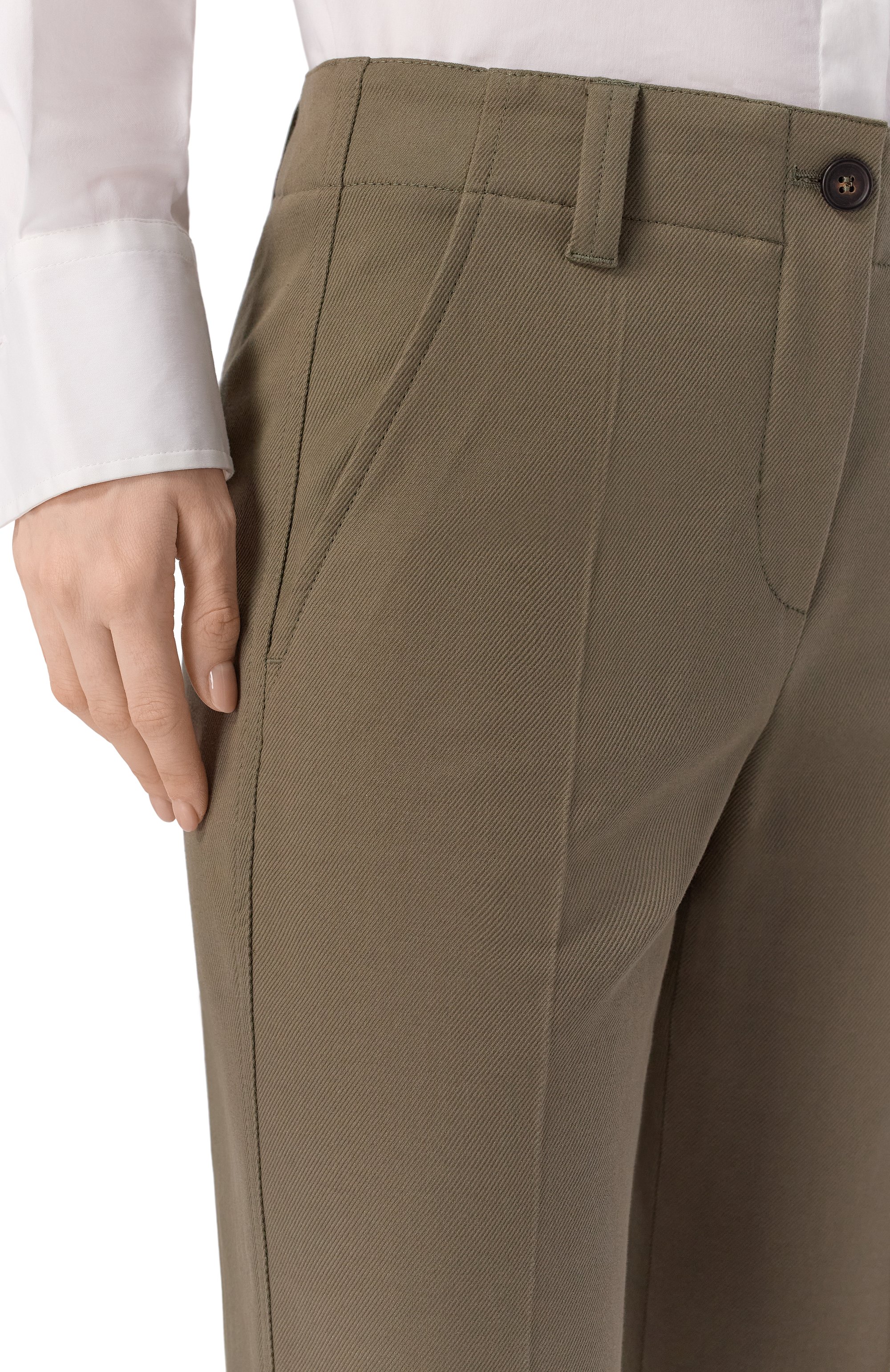 Хлопковые брюки BRUNELLO CUCINELLI хаки цвета по цене 174500 руб., арт. MA126P8854, фото 5 Хлопковые брюки BRUNELLO CUCINELLI, арт. MA126P8854, фото 5