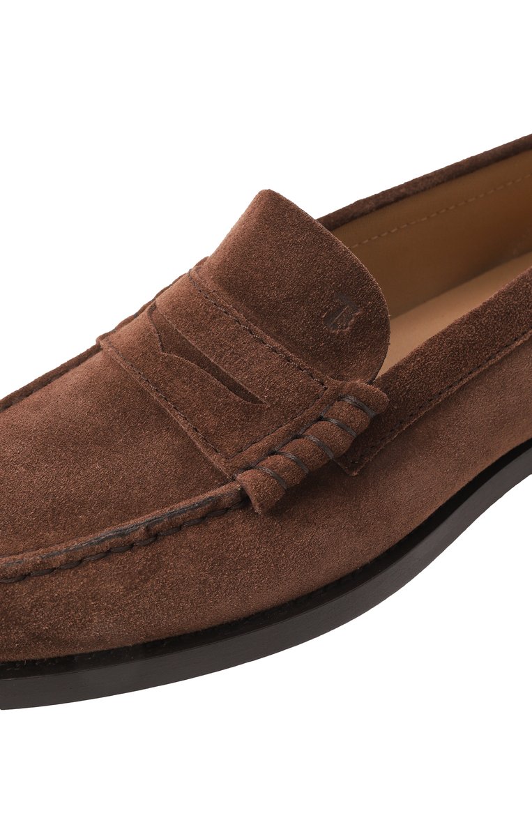 Женские замшевые пенни-лоферы TOD’S темно-коричневого цвета, арт. XXW34L0I011/RE0 | Фото 7 (Материал внешний: Натуральная кожа, Замша; Драгоценные камни: Проставлено; Материал внутренний: Натуральная кожа; Подошва: Плоская; Каблук высота: Низкий; Материал сплава: Проставлено)