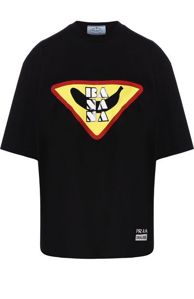 Хлопковая футболка с круглым вырезом и принтом PRADA, арт. 35976-1SEX-F0002, фото 1
