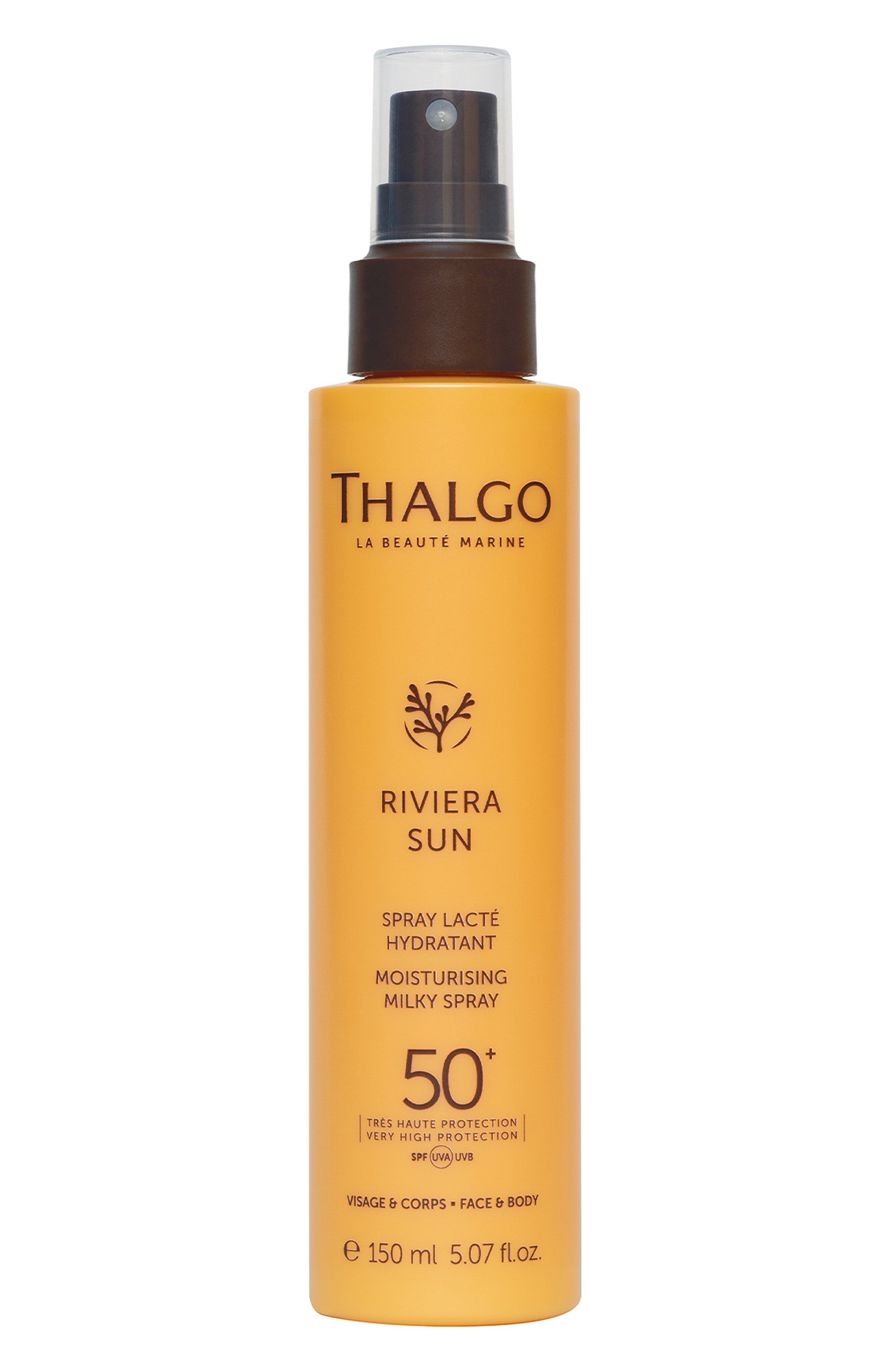 Солнцезащитный увлажняющий спрей-молочко для лица и тела spf 50+ riviera sun (150ml) THALGO, арт. VT23003, фото 1