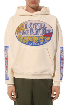 Мужской хлопковое худи RHUDE кремового цвета, арт. RHPS24H003012611 | Фото 3 (Драгоценные камни: Проставлено; Материал сплава: Проставлено; Рукава: Длинные; Длина (для топов): Стандартные; Материал внешний: Хлопок; Мужское Кросс-КТ: Худи-одежда; Принт: С принтом; Стили: Спорт-шик)