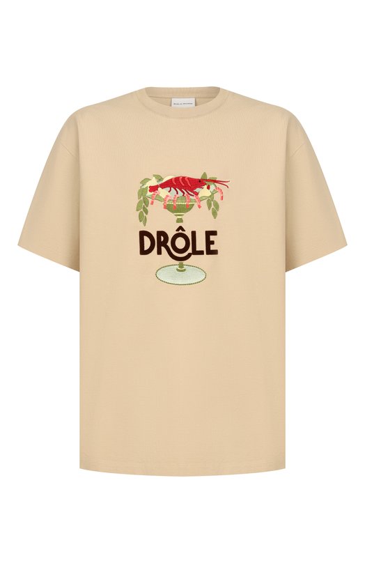 Хлопковая футболка Drole De Monsieur J-TS289-C0248-BG Бежевый J-TS289-C0248-BG