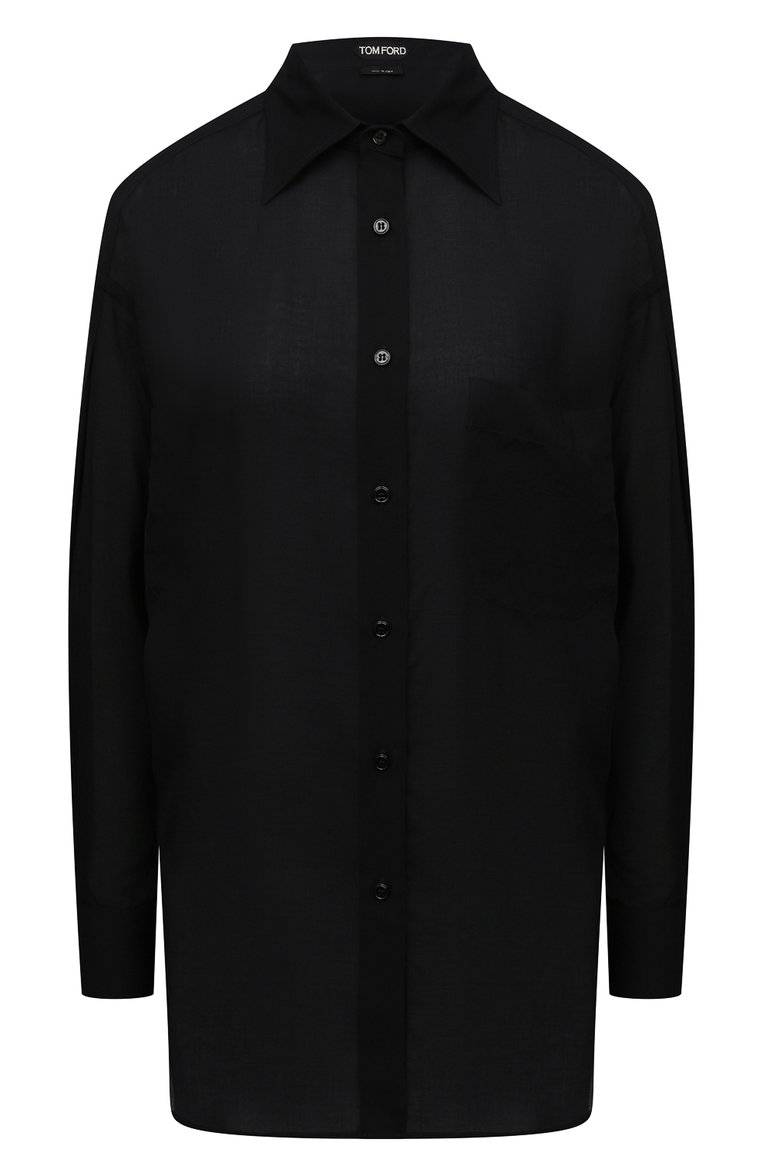 Женская рубашка TOM FORD черного цвета, арт. CA3189-FAX907 | Фото 1 (Длина (для топов): Удлиненные; Рукава: Длинные; Стили: Гламурный; Принт: Без принта; Женское Кросс-КТ: Рубашка-одежда; Материал внешний: Хлопок)