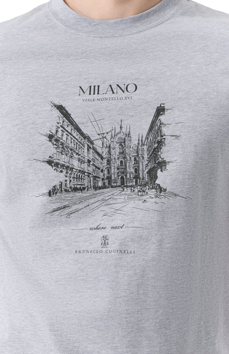 Мужская хлопковая футболка BRUNELLO CUCINELLI серого цвета, арт. M0B138455 | Фото 5 (Длина (для топов): Стандартные; Материал сплава: Проставлено; Рукава: Короткие; Драгоценные камни: Проставлено; Принт: С принтом; Стили: Кэжуэл; Материал внешний: Хлопок; Мужское Кросс-КТ: Футболка-одежда; Кросс-КТ: Джерси)