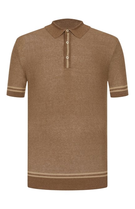 Мужское поло из шелка и льна CORNELIANI бежевого цвета, арт. 25M562-2525177 | Фото 1 (Длина (для топов): Стандартные; Драгоценные камни: Проставлено; Материал внешний: Лен, Шелк; Материал сплава: Проставлено; Рукава: Короткие)