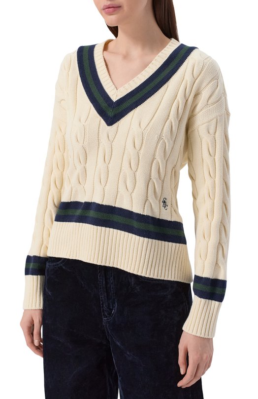 Хлопковый свитер Sporty and Rich WS06561302WH64 Кремовый  WS06561302WH64 Фото 3