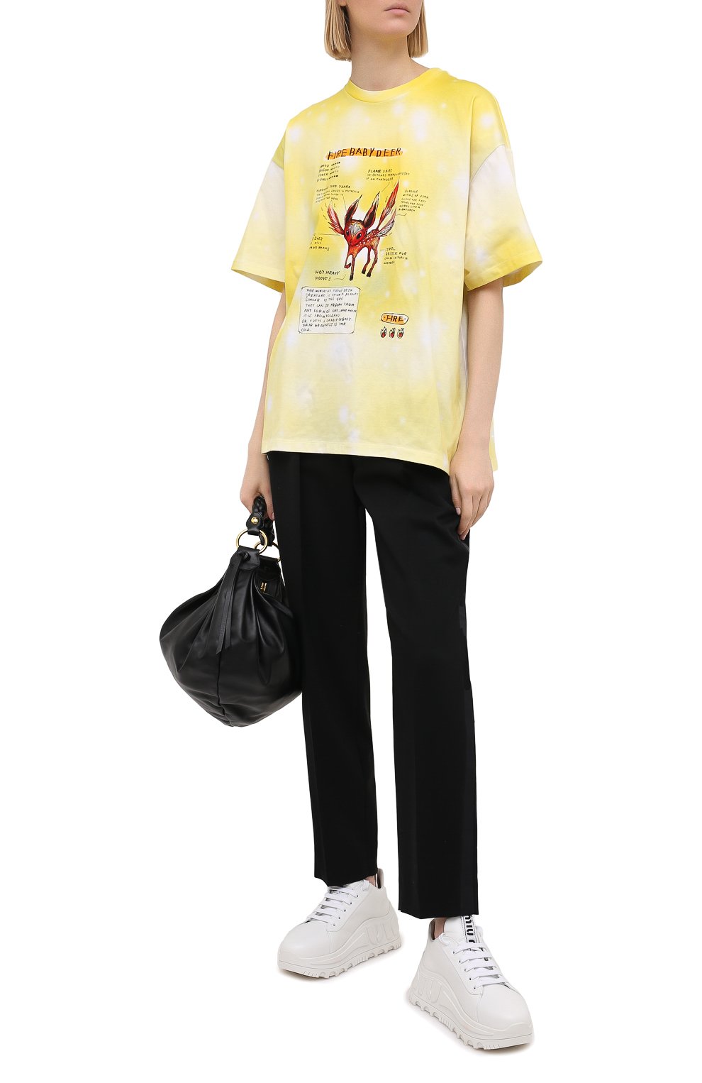 Хлопковая футболка MIU MIU желтого цвета по цене 46500 руб., арт. MJN247-1XQG-F0010, фото 2 Хлопковая футболка MIU MIU, арт. MJN247-1XQG-F0010, фото 2