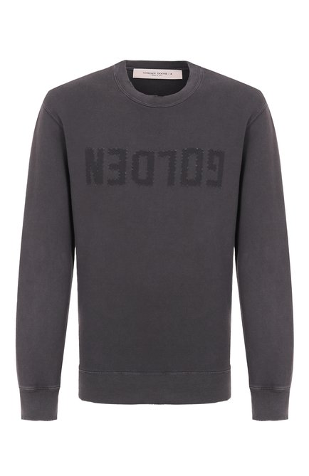 Мужской хлопковый свитшот GOLDEN GOOSE DELUXE BRAND темно-серого цвета, арт. GMP01223.P000642 | Фото 1 (Материал сплава: Проставлено; Рукава: Длинные; Драгоценные камни: Проставлено; Длина (для топов): Стандартные; Материал внешний: Хлопок)