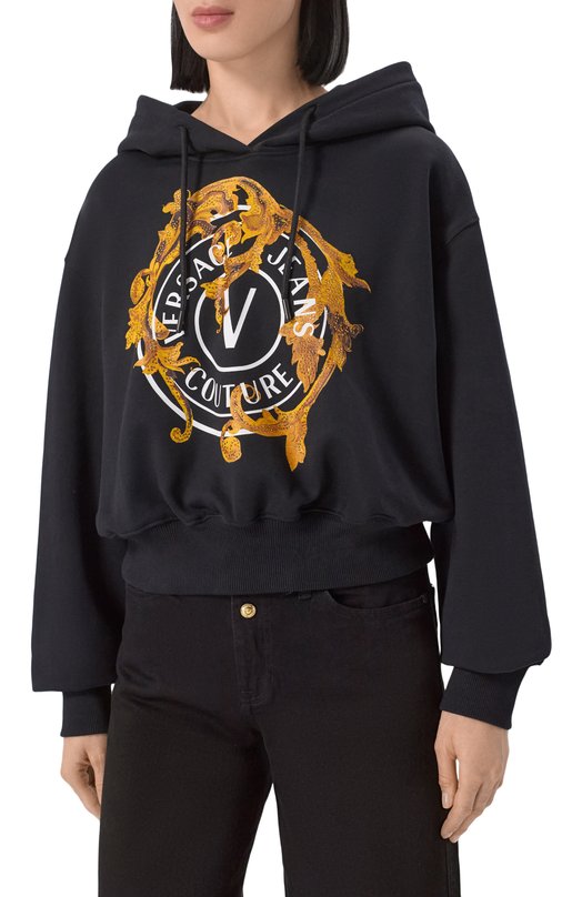 Хлопковое худи Versace Jeans Couture 79HAIE01/CF00E Чёрный  79HAIE01/CF00E Фото 3