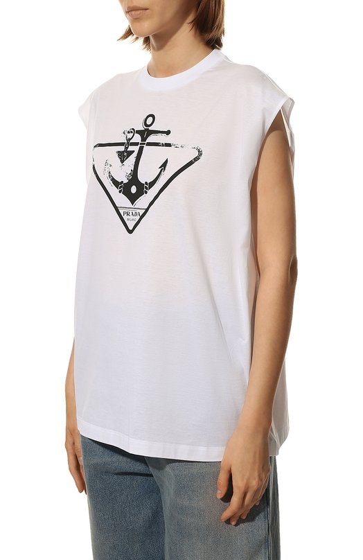 Хлопковая футболка Prada 3556A-10M2-F0009-212 Белый  3556A-10M2-F0009-212 Фото 3