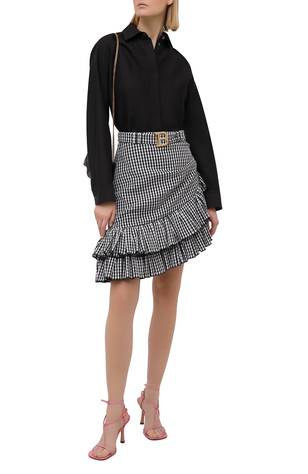 Хлопковая юбка BALMAIN черно-белого цвета по цене 142500 руб., арт. VF14315/C276, фото 2 Хлопковая юбка BALMAIN, арт. VF14315/C276, фото 2