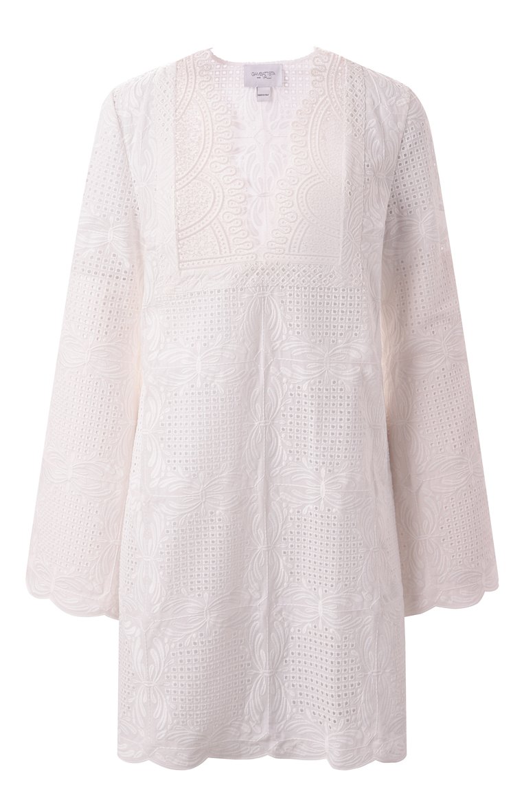 Женское платье GIAMBATTISTA VALLI белого цвета, арт. 25SSPVCL5223-25BR0 | Фото 1 (Материал сплава: Проставлено; Длина Ж (юбки, платья, шорты): Мини; Драгоценные камни: Проставлено; Рукава: Длинные; Женское Кросс-КТ: Платье-одежда; Случай: Повседневный; Стили: Кэжуэл; Материал внешний: Хлопок, Синтетический материал)