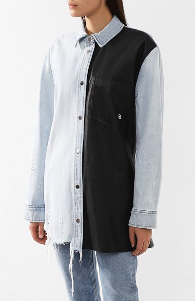 Рубашка с кожаной вставкой ALEXANDER WANG голубого цвета по цене 93250 руб., арт. 1W492362L7, фото 3 Рубашка с кожаной вставкой ALEXANDER WANG, арт. 1W492362L7, фото 3