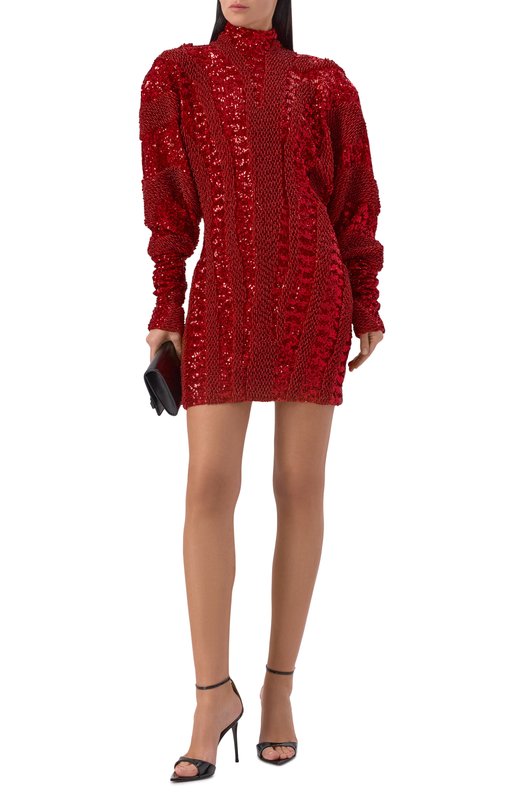 Платье с отделкой пайетками Balmain FF0R9377/PD22 Красный  FF0R9377/PD22 Фото 2