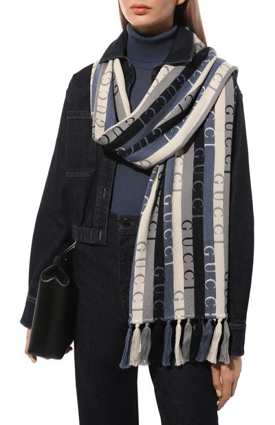 Шарф из шерсти и хлопка GUCCI синего цвета по цене 51840 руб., арт. 634166 3GD91, фото 2 Шарф из шерсти и хлопка GUCCI, арт. 634166 3GD91, фото 2