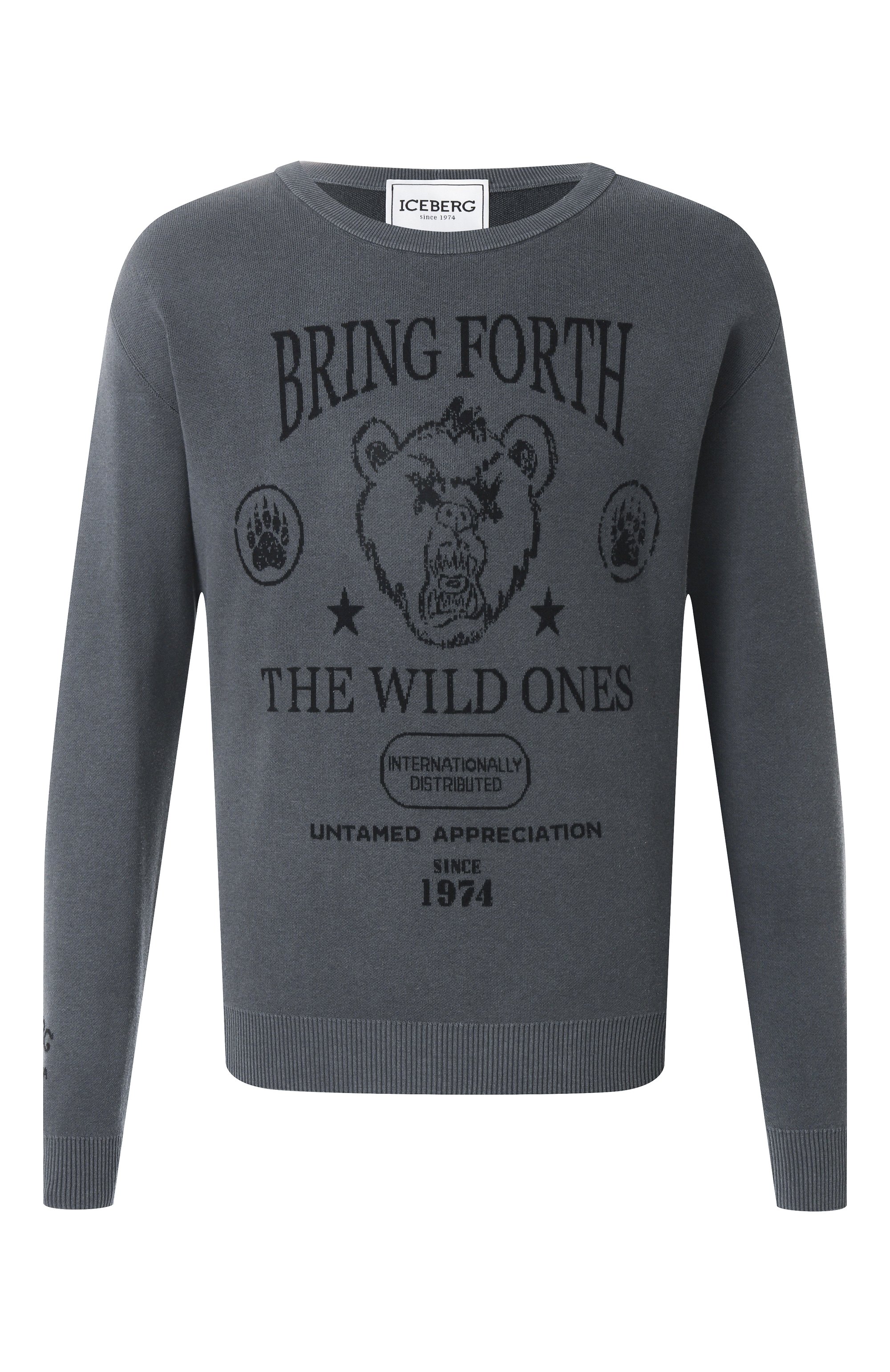 Хлопковый джемпер ICEBERG темно-серого цвета по цене 47250 руб., арт. A014/7633, фото 1 Хлопковый джемпер ICEBERG, арт. A014/7633, фото 1