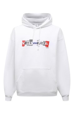 Мужской хлопковое худи VETEMENTS белого цвета, арт. UA53HD240W 1605/M | Фото 1 (Рукава: Длинные; Длина (для топов): Стандартные; Принт: С принтом; Мужское Кросс-КТ: Худи-одежда; Материал сплава: Проставлено; Материал внешний: Хлопок; Стили: Спорт-шик; Драгоценные камни: Проставлено)