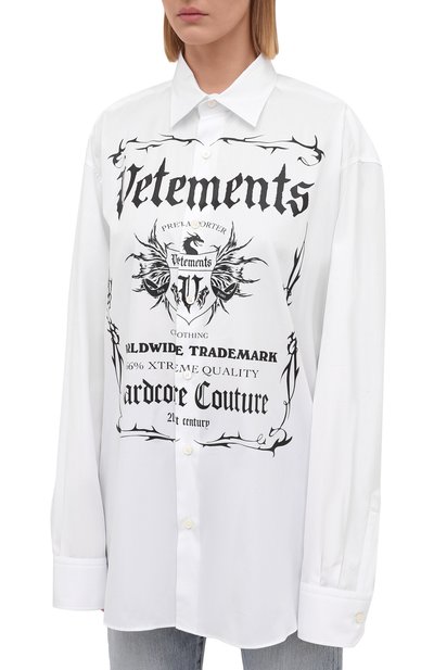 Хлопковая рубашка VETEMENTS белого цвета по цене 69300 руб., арт. UA52SH500W 1005/W, фото 3 Хлопковая рубашка VETEMENTS, арт. UA52SH500W 1005/W, фото 3