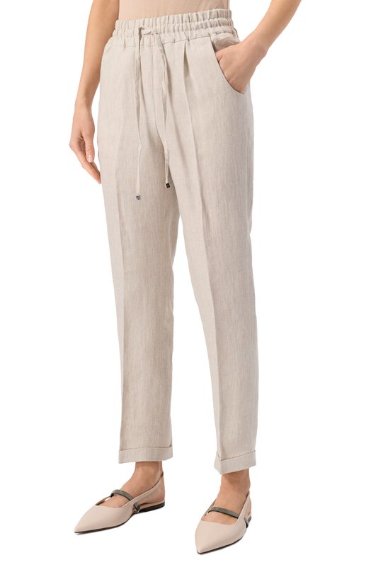 Льняные брюки Kiton D37102K0635E05 Бежевый  D37102K0635E05 Фото 3