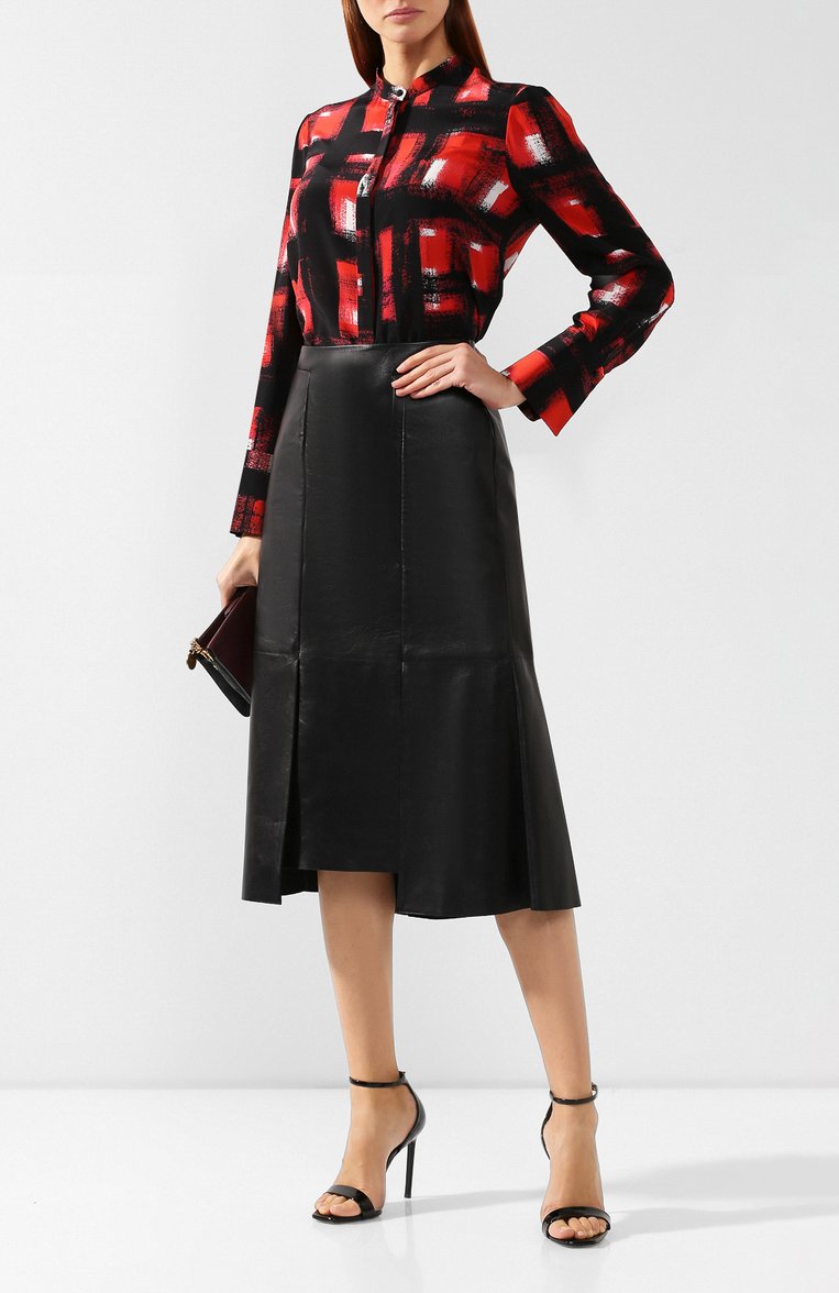 Женская кожаная юбка ALEXANDER MCQUEEN черного цвета, арт. 585016/Q5AA1 | Фото 2 (Материал подклада: Шелк; Длина Ж (юбки, платья, шорты): Миди; Статус проверки: Проверено, Проверена категория; Материал внешний: Натуральная кожа; Женское Кросс-КТ: Юбка-одежда)