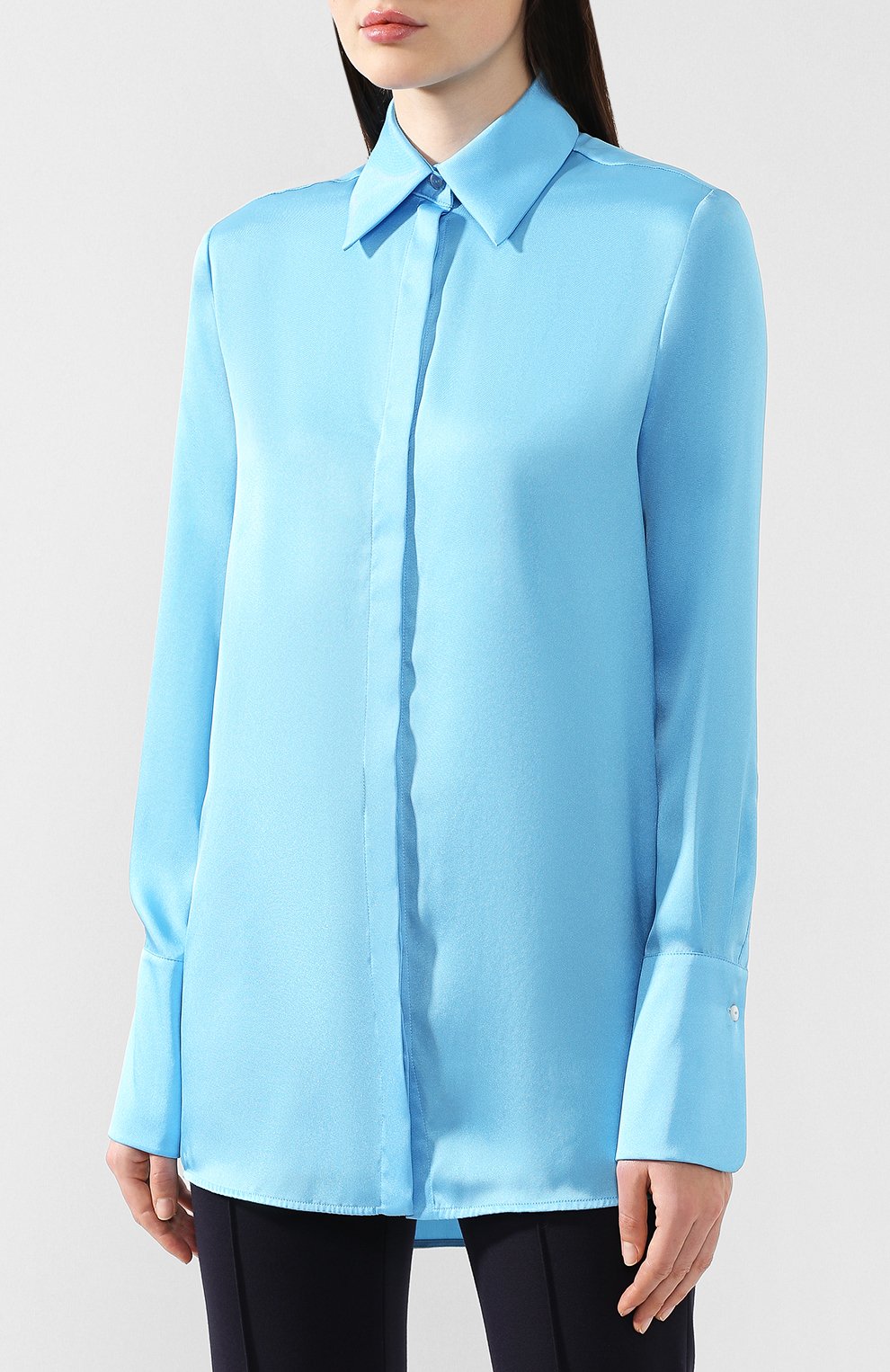 Рубашка VICTORIA, VICTORIA BECKHAM голубого цвета по цене 22950 руб., арт. 2419WSH000089C, фото 3 Рубашка VICTORIA, VICTORIA BECKHAM, арт. 2419WSH000089C, фото 3