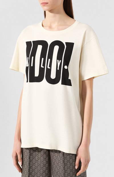 Хлопковая футболка GUCCI кремового цвета по цене 30950 руб., арт. 492347/XJAIU, фото 3 Хлопковая футболка GUCCI, арт. 492347/XJAIU, фото 3