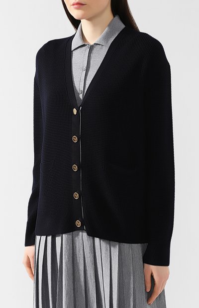 Шерстяной кардиган THOM BROWNE темно-синего цвета по цене 92300 руб., арт. FKC239A-00014 415, фото 3 Шерстяной кардиган THOM BROWNE, арт. FKC239A-00014 415, фото 3