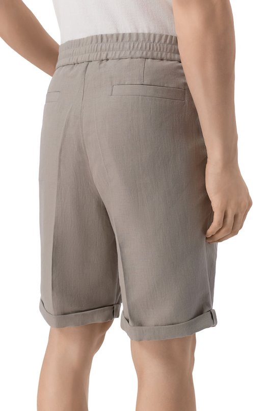 Шорты изо льна и хлопка Brunello Cucinelli MH255U0020 Хаки  MH255U0020 Фото 4