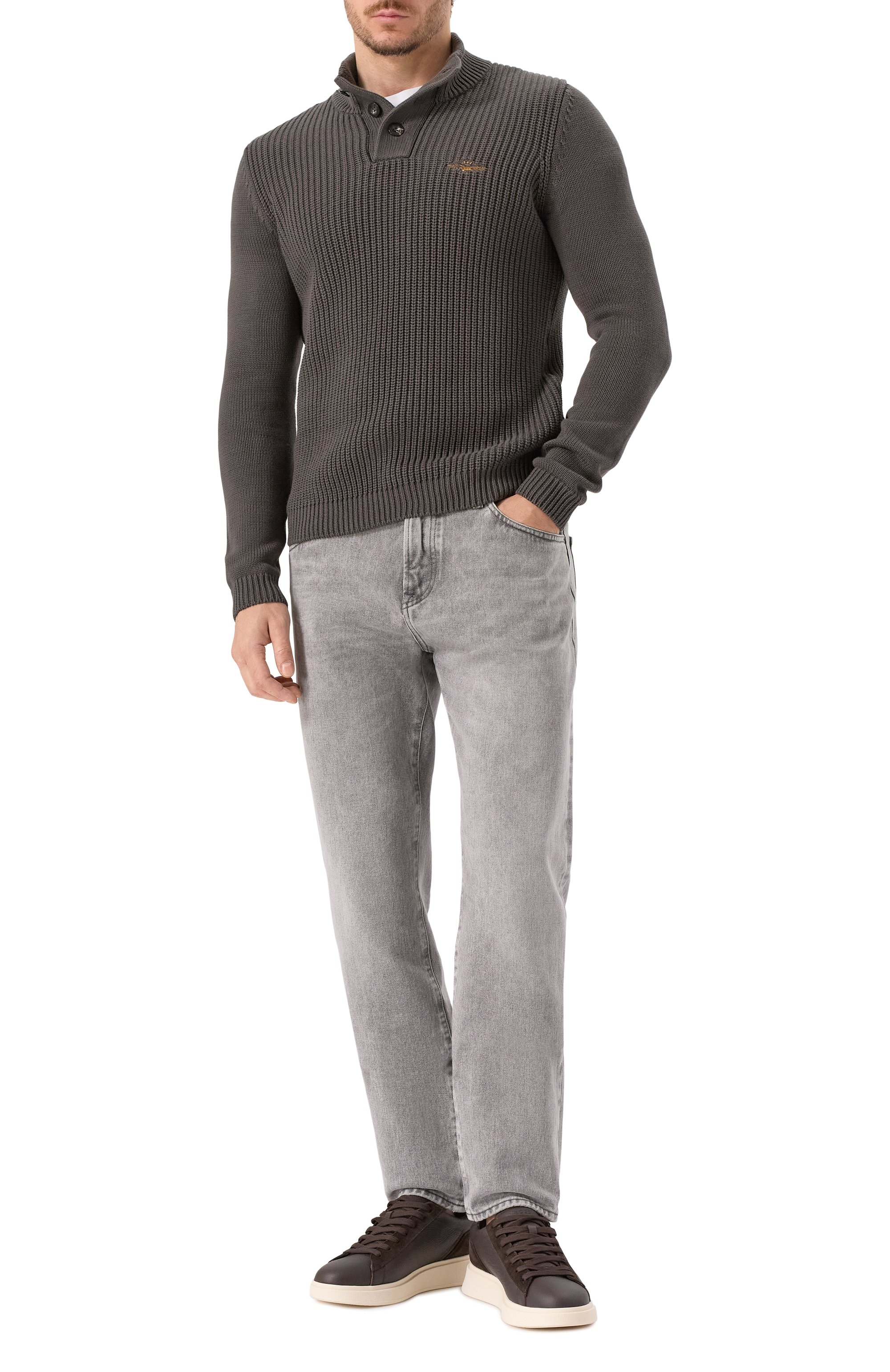 Хлопковый свитер AERONAUTICA MILITARE темно-серого цвета по цене 20800 руб., арт. MA1572UL00409, фото 2 Хлопковый свитер AERONAUTICA MILITARE, арт. MA1572UL00409, фото 2