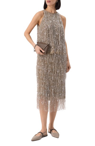 Шелковая юбка с отделкой пайетками BRUNELLO CUCINELLI, арт. MF940G3801, фото 2