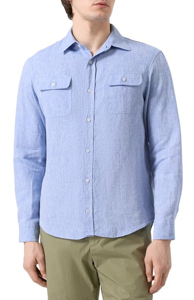 Льняная рубашка PAUL&SHARK голубого цвета по цене 46650 руб., арт. 25413252/L, фото 3 Льняная рубашка PAUL&SHARK, арт. 25413252/L, фото 3