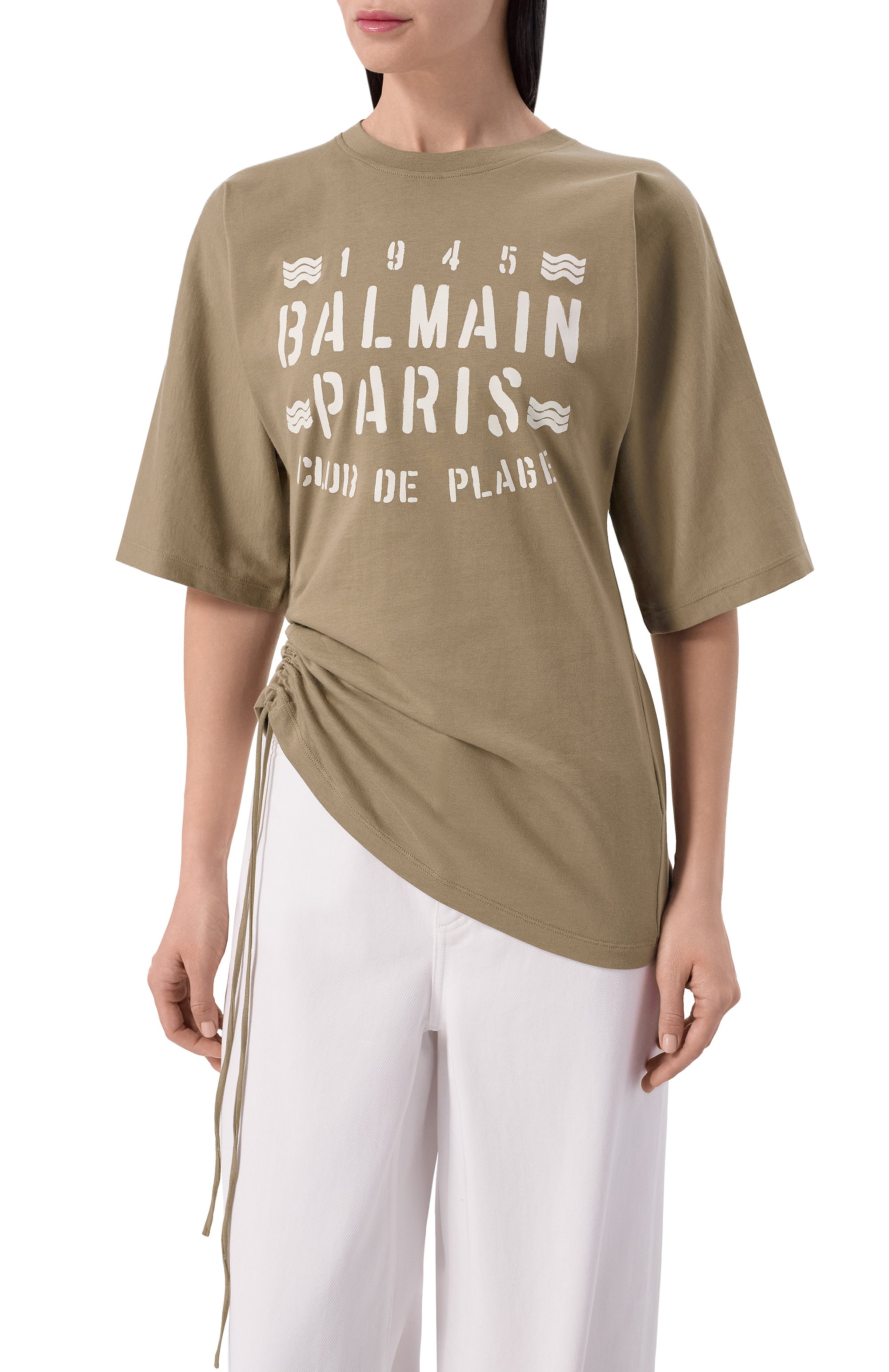 Хлопковая футболка BALMAIN хаки цвета по цене 55600 руб., арт. GF0EH035/BD55, фото 3 Хлопковая футболка BALMAIN, арт. GF0EH035/BD55, фото 3