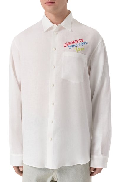 Льняная рубашка DSQUARED2 белого цвета по цене 78600 руб., арт. S78DM0048/D35294, фото 3 Льняная рубашка DSQUARED2, арт. S78DM0048/D35294, фото 3