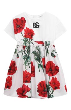 Детское хлопковое платье DOLCE & GABBANA белого цвета, арт. L5JD4R/G7G9L/8-14 | Фото 1 (Рукава: Короткие; Случай: Повседневный; Региональные ограничения белый список (Axapta Mercury): Не проставлено; Материал сплава: Проставлено; Нос: Не проставлено; Материал внешний: Хлопок; Девочки Кр�осс-КТ: Платье-одежда; Драгоценные камни: Проставлено; Ростовка одежда: 16 лет | 164 см, 10 - 11 лет | 140 - 146см, 12 лет | 152 см, 8 лет | 128 см)