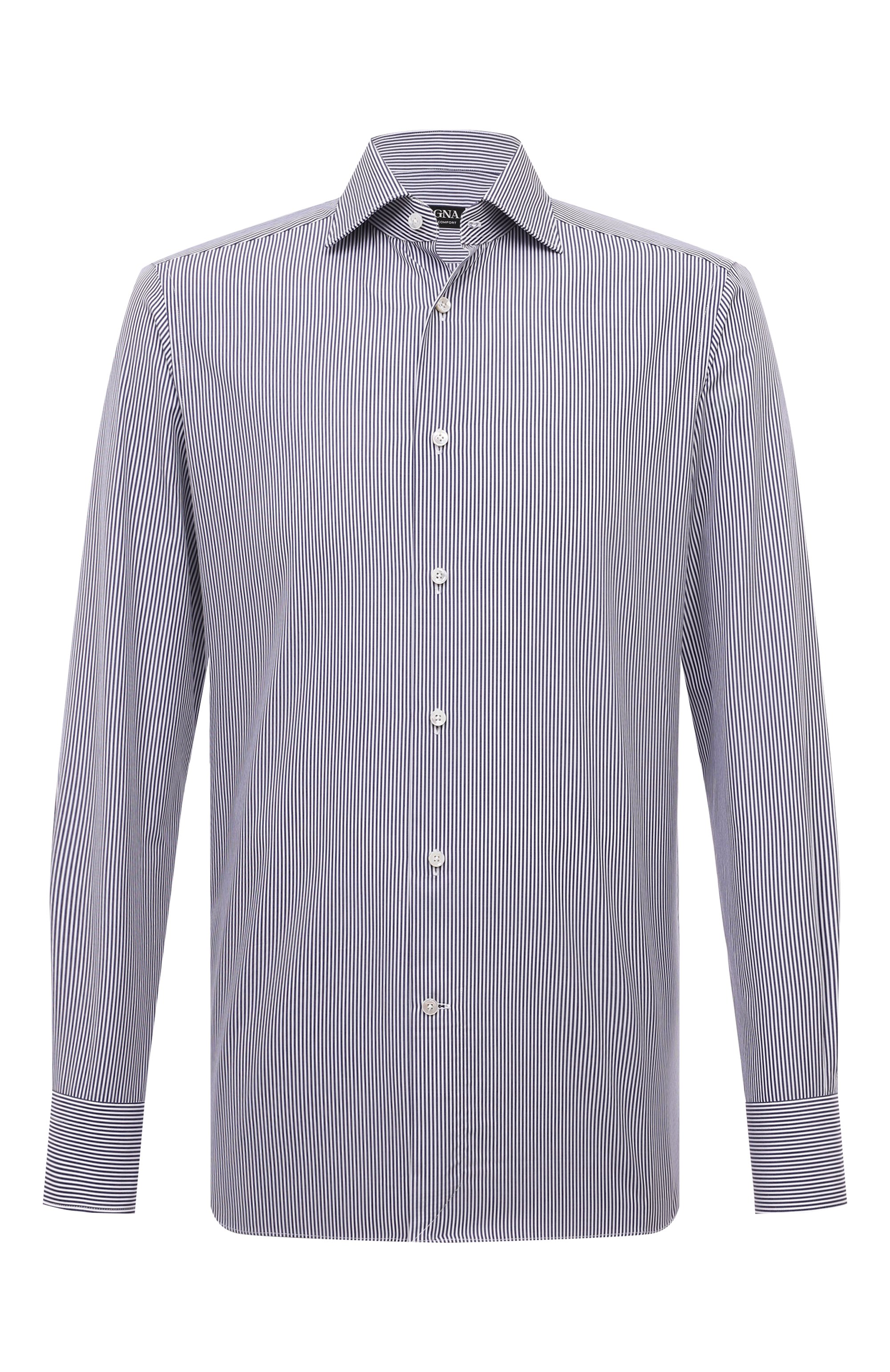 Хлопковая сорочка ZEGNA темно-синего цвета по цене 57750 руб., арт. 701012A7/9MS0BA, фото 1 Хлопковая сорочка ZEGNA, арт. 701012A7/9MS0BA, фото 1