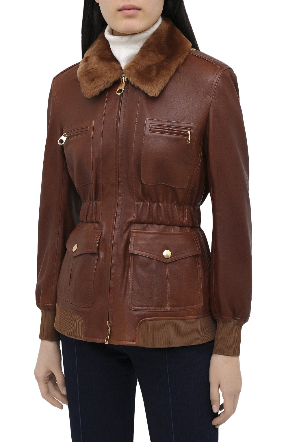 Кожаная куртка CHLOÉ коричневого цвета по цене 516000 руб., арт. CHC20ACV06205, фото 4 Кожаная куртка CHLOÉ, арт. CHC20ACV06205, фото 4