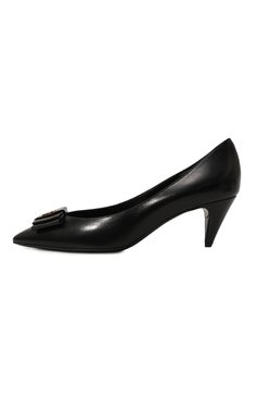 Женские кожаные туфли anais SAINT LAURENT черного цвета, арт. 630886/1ZJ10 | Фото 4 (Каблук высота: Низкий; Материал внутренний: Натуральная кожа; Материал сплава: Проставлено; Подошва: Плоская; Каблук тип: Kitten heel; Драгоценные камни: Проставлено)