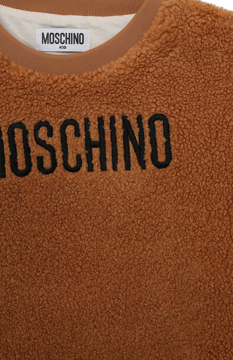 Детский свитшот MOSCHINO коричневого цвета, арт. HMF06B/LIA00/4A-8A | Фото 3 (Материал подклада: Хлопок; Материал сплава: Проставлено; Материал внешний: Синтетический материал; Драгоценные камни: Проставлено; Рукава: Длинные; Мальчики Кросс-КТ: Свитшот-одежда)