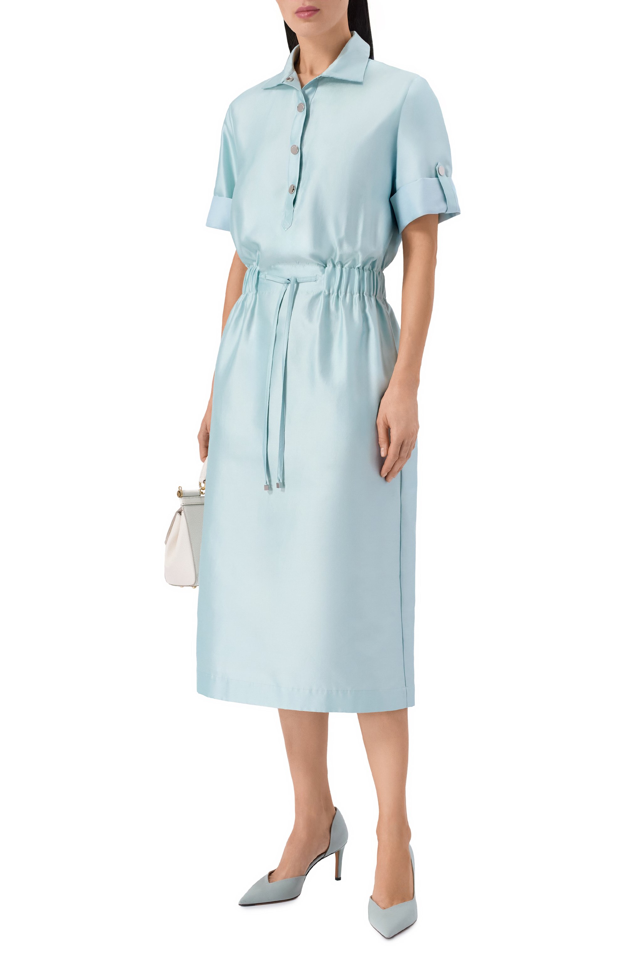 Платье из хлопка и шелка KITON голубого цвета по цене 271000 руб., арт. D49305K09R1921, фото 2 Платье из хлопка и шелка KITON, арт. D49305K09R1921, фото 2