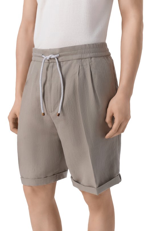 Шорты изо льна и хлопка Brunello Cucinelli MH255U0020 Хаки  MH255U0020 Фото 3
