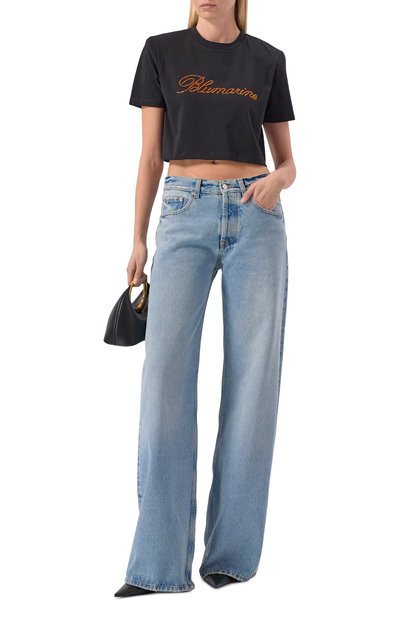 Женская хлопковая футболка с отделкой стразами BLUMARINE, арт. 2T133A