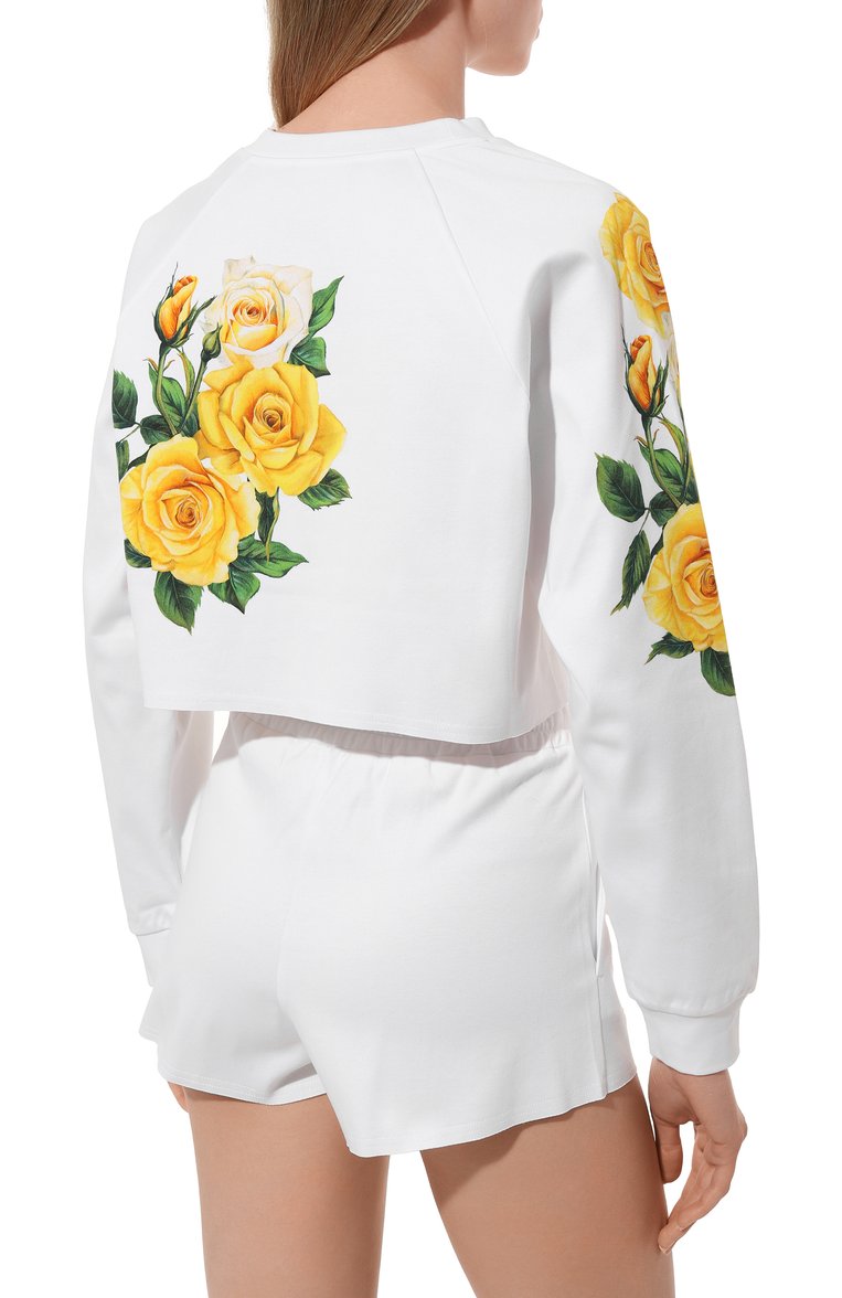 Женский хлопковый свитшот DOLCE & GABBANA белого цвета, арт. F9N61T/GDCDG | Фото 4 (Драгоценные камни: Проставлено; Материал сплава: Проставлено; Рукава: Длинные; Длина (для топов): Укороченные; Материал внешний: Хлопок; Стили: Романтичный; Женское Кросс-КТ: Свитшот-одежда)