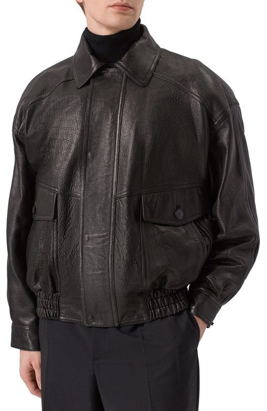 Кожаный бомбер Saint Laurent 843656/YCNF2 Чёрный  843656/YCNF2 Фото 3